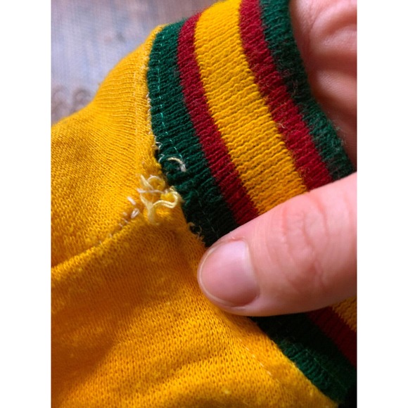 Vtg 60s Creslan Casual Yellow Green Shirt long Sleeve Ringer Sweater sz L (READ) - Picture 6 of 10